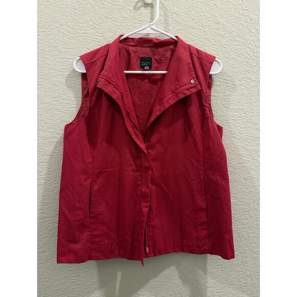 Eileen Fisher Women’s Small Vest Red Cotton Blend Front Zip Pockets - Picture 8 of 10
